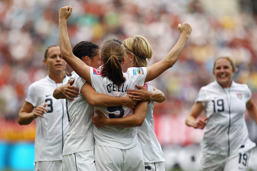 Heather O'Reilly celebrates scoring the opening goal for USA against Colombia in the FIFA Women's World Cup.